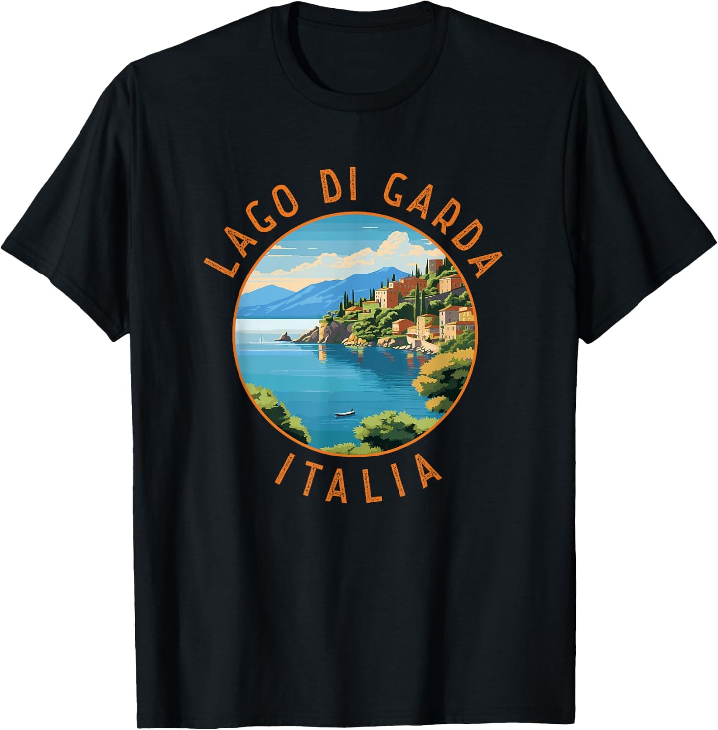 Lago di Garda Italia Retro Distressed Circle T-Shirt - T-Shirt | Black