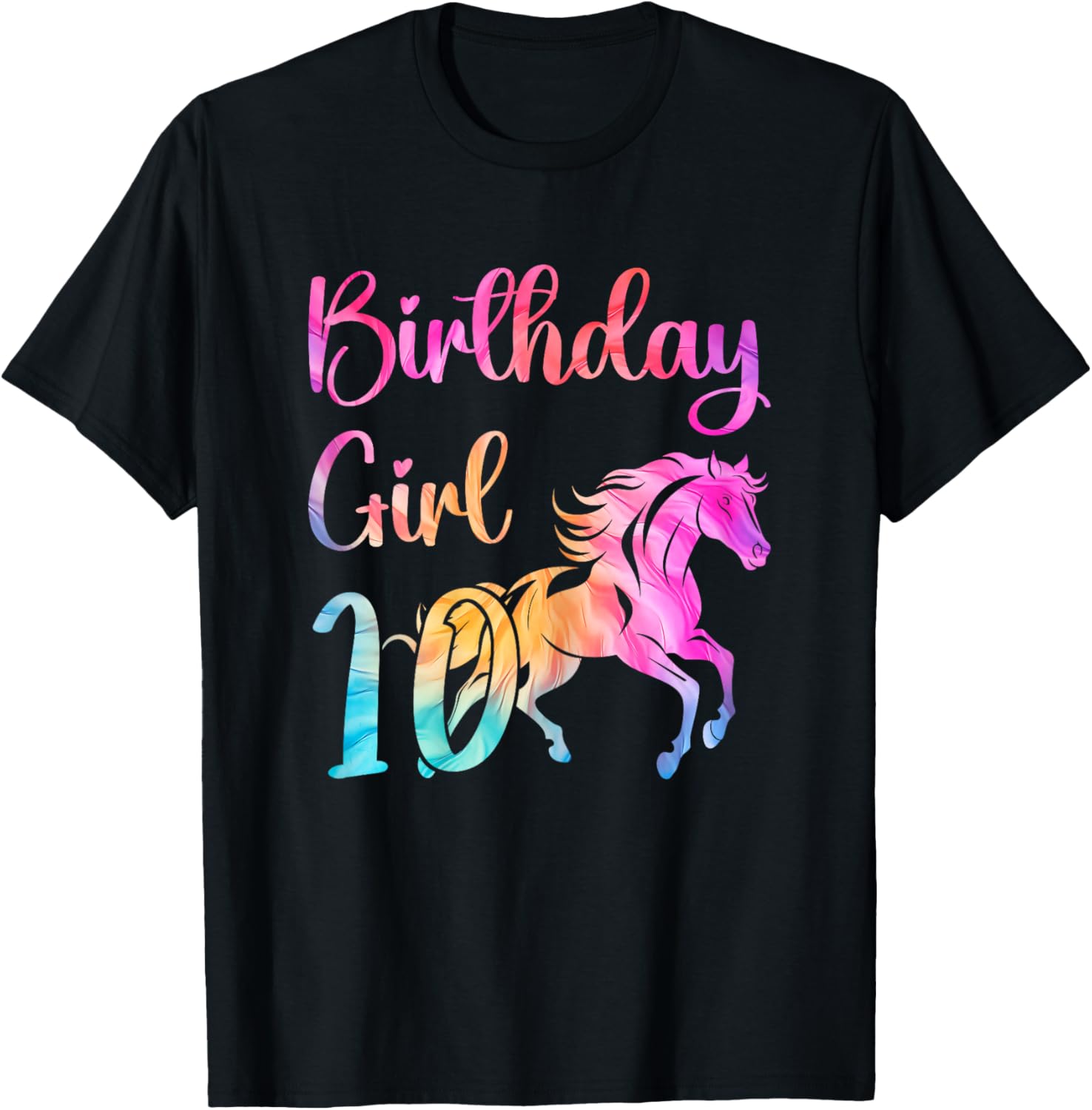 10th Birthday Horse 10 Year Old Girl Birthday Horse Lovers T-Shirt - T-Shirt | Black