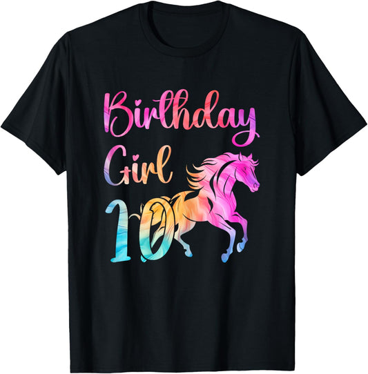 10th Birthday Horse 10 Year Old Girl Birthday Horse Lovers T-Shirt - T-Shirt | Black