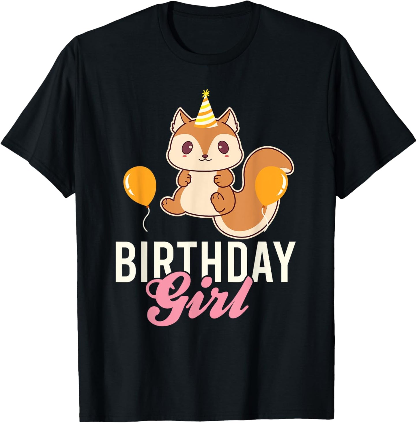 Cute Squirrel Birthday Girl T-Shirt - T-Shirt | Black