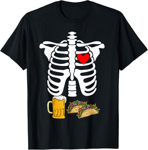 Rib Cage Skeleton X-Ray Drink Beer Taco Halloween Costume T-Shirt - T-Shirt | Black