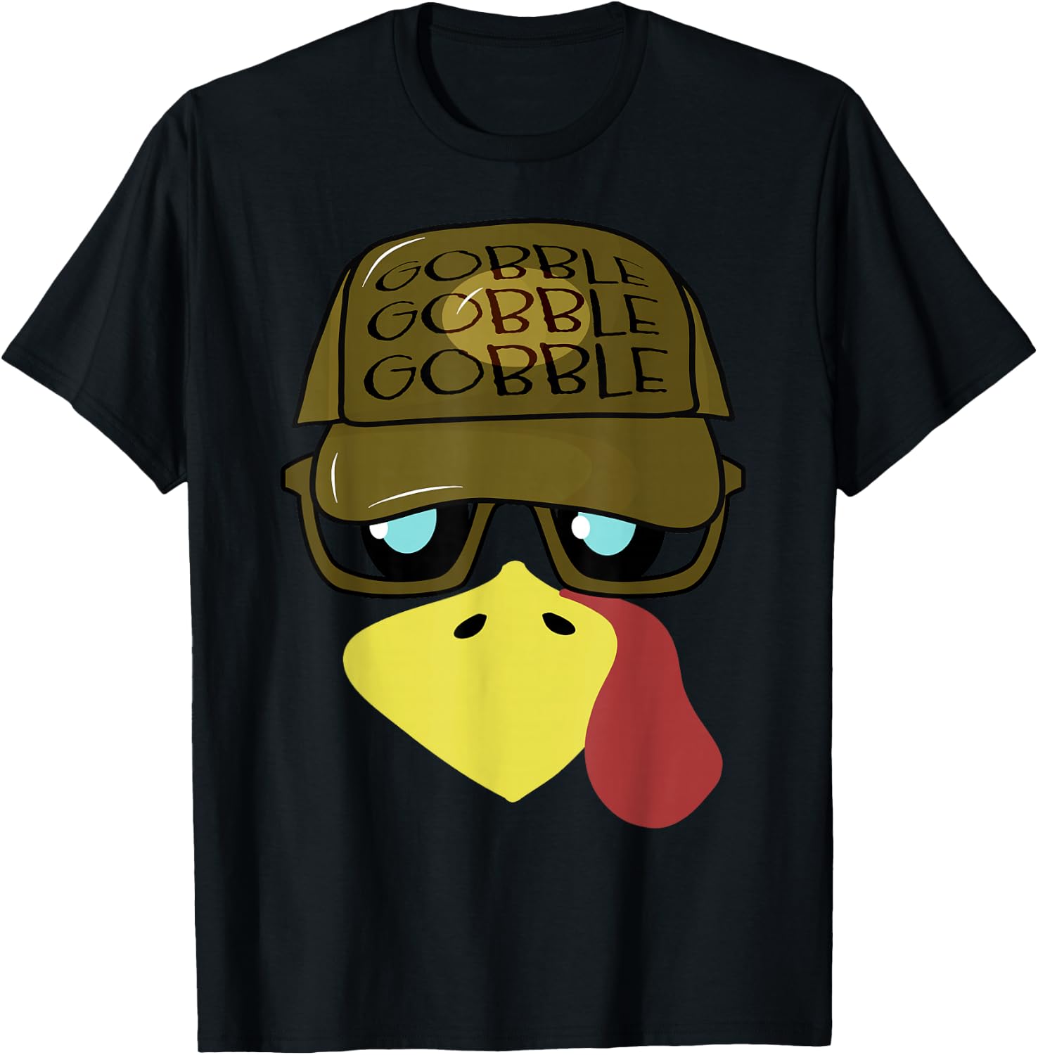 Thanksgiving Turkey Face with Sunglasses Funny Turkey Face T-Shirt - T-Shirt | Black