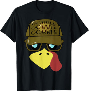 Thanksgiving Turkey Face with Sunglasses Funny Turkey Face T-Shirt - T-Shirt | Black