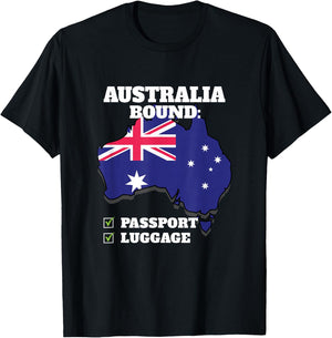 Australia Bound Country Travel Australian Flag Vacation T-Shirt - T-Shirt | Black