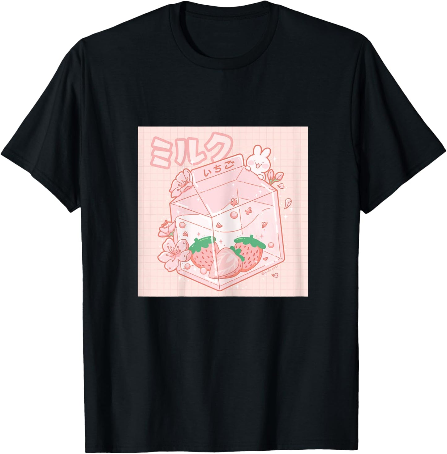 Strawberry Milk Bunny Japanese Kawaii Anime Aesthetic T-Shirt - T-Shirt | Black