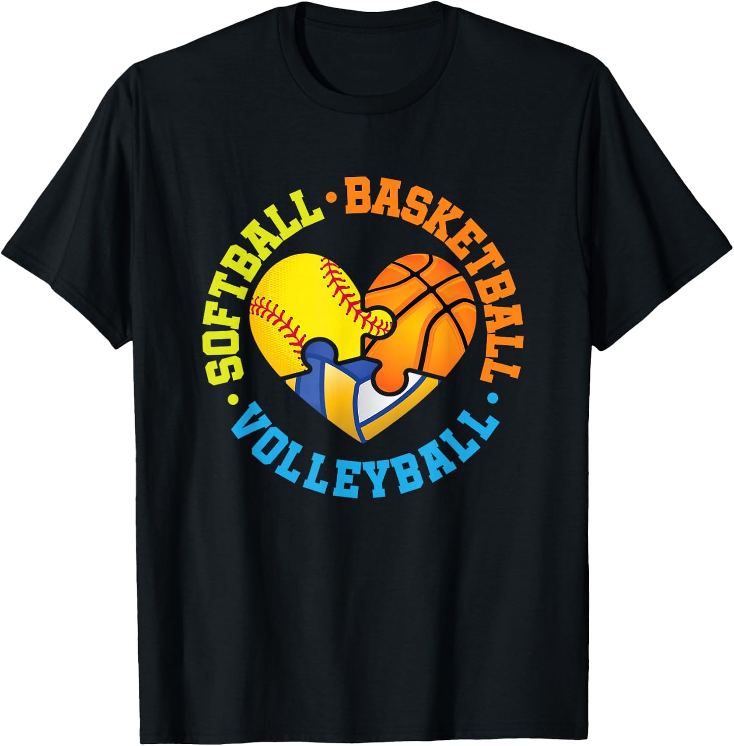 Softball Basketball Volleyball T-Shirt - T-Shirt | Black