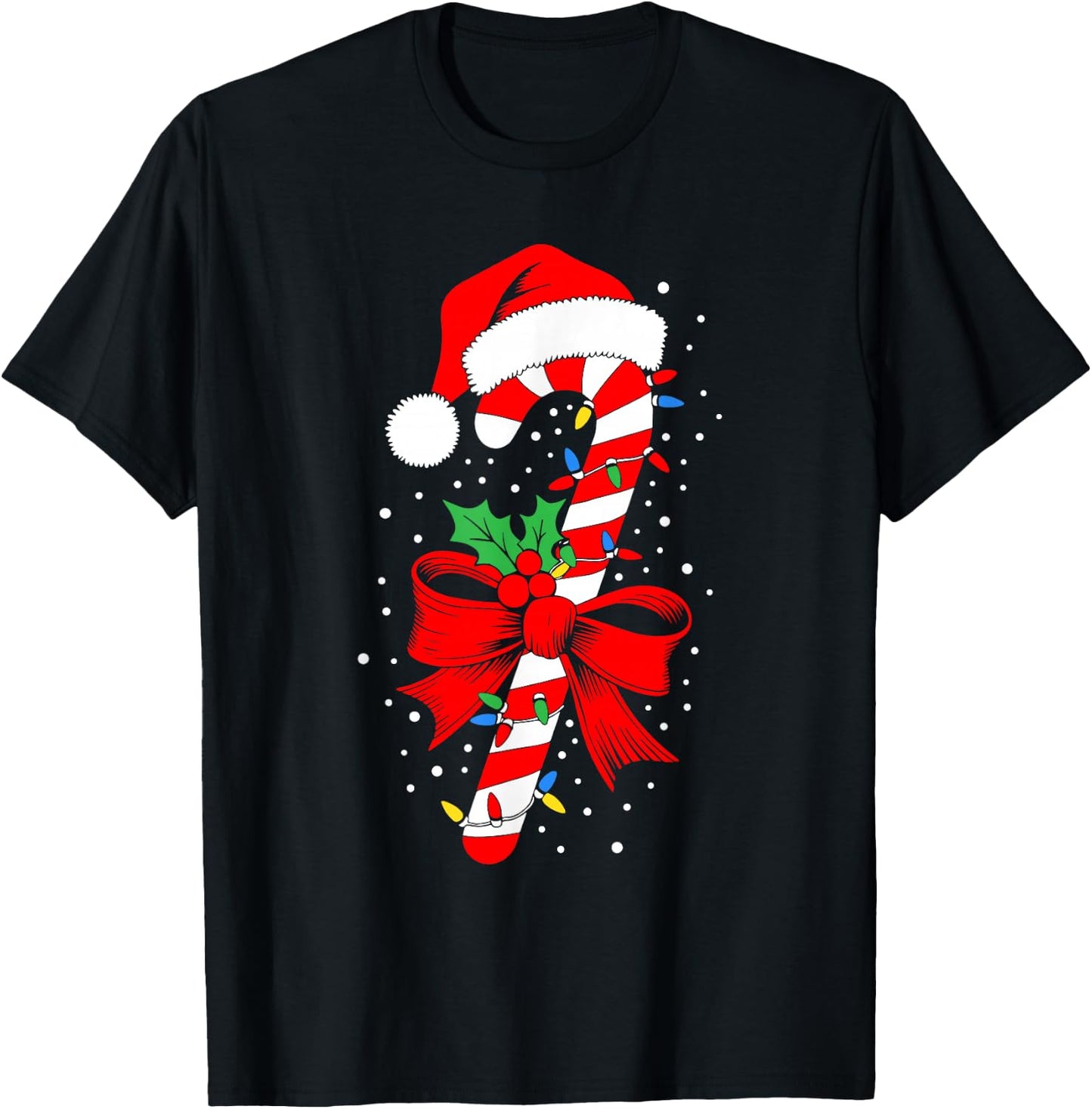 Christmas Candy Cane Shirt Boy Girl Kids Men Women , Black, S T-Shirt - T-Shirt | Black