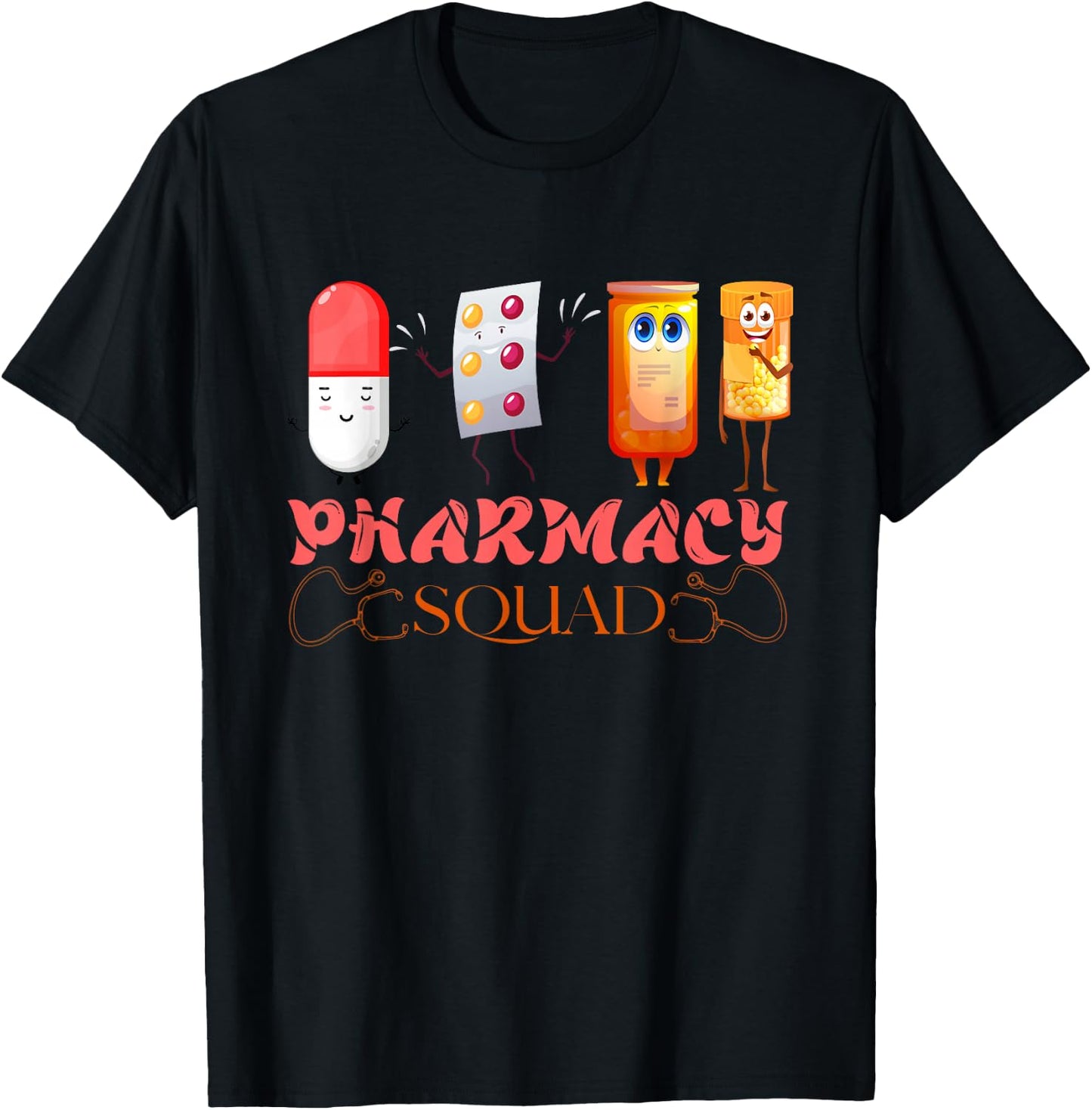 Pharmacy Squad Valentines Cute Pills Pharmacist Pharm Tech T-Shirt - T-Shirt | Black