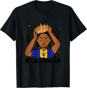 Bajan Queen Black Afro Barbados Flag Pride Barbadian T-Shirt - T-Shirt | Black