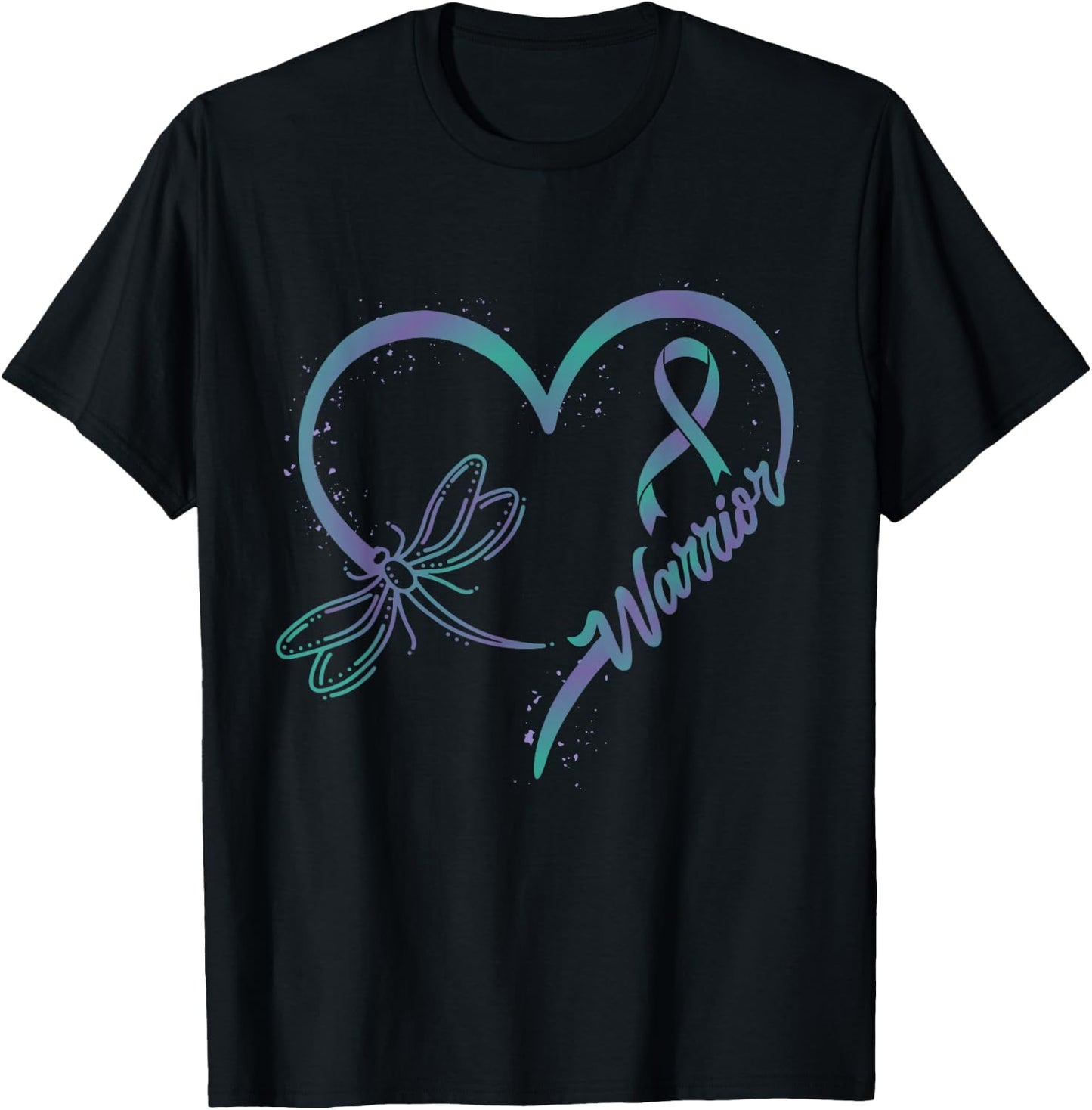 Anal Cancer Warrior Dragonfly Teal Purple Ribbon Hope T-Shirt - T-Shirt | Black