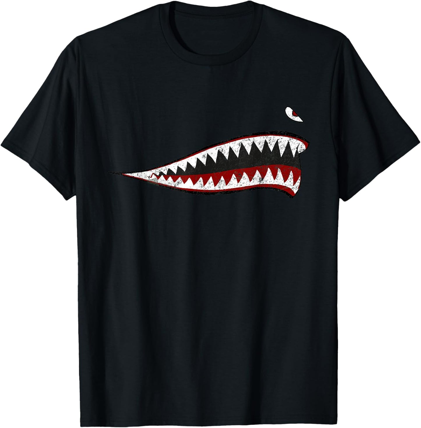 Shark Teeth P-40 Warhawk Nose Art WWII WW2 Vintage Aeroplane T-Shirt - T-Shirt | Black