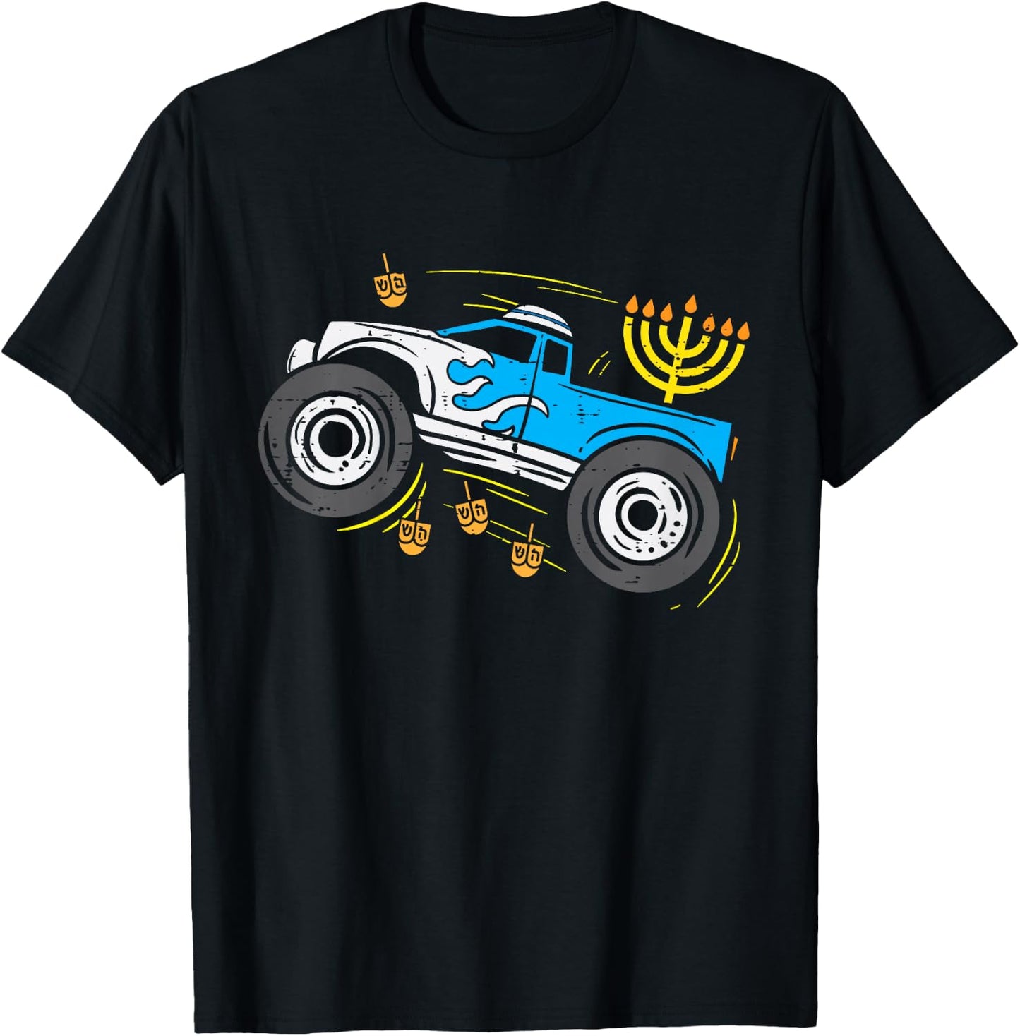 Kids Monster Truck Menorah Dreidel Toddler Boys Hanukkah Kids T-Shirt - T-Shirt | Black