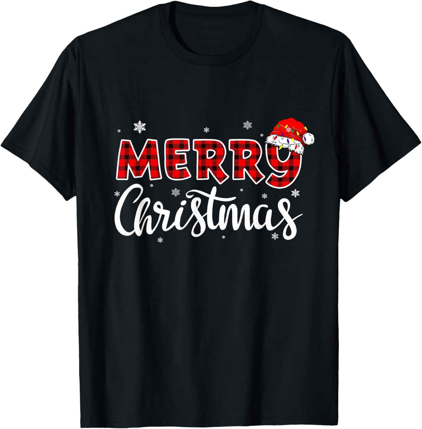 Buffalo Red and Black Plaid Women Merry Christmas T-Shirt - T-Shirt | Black