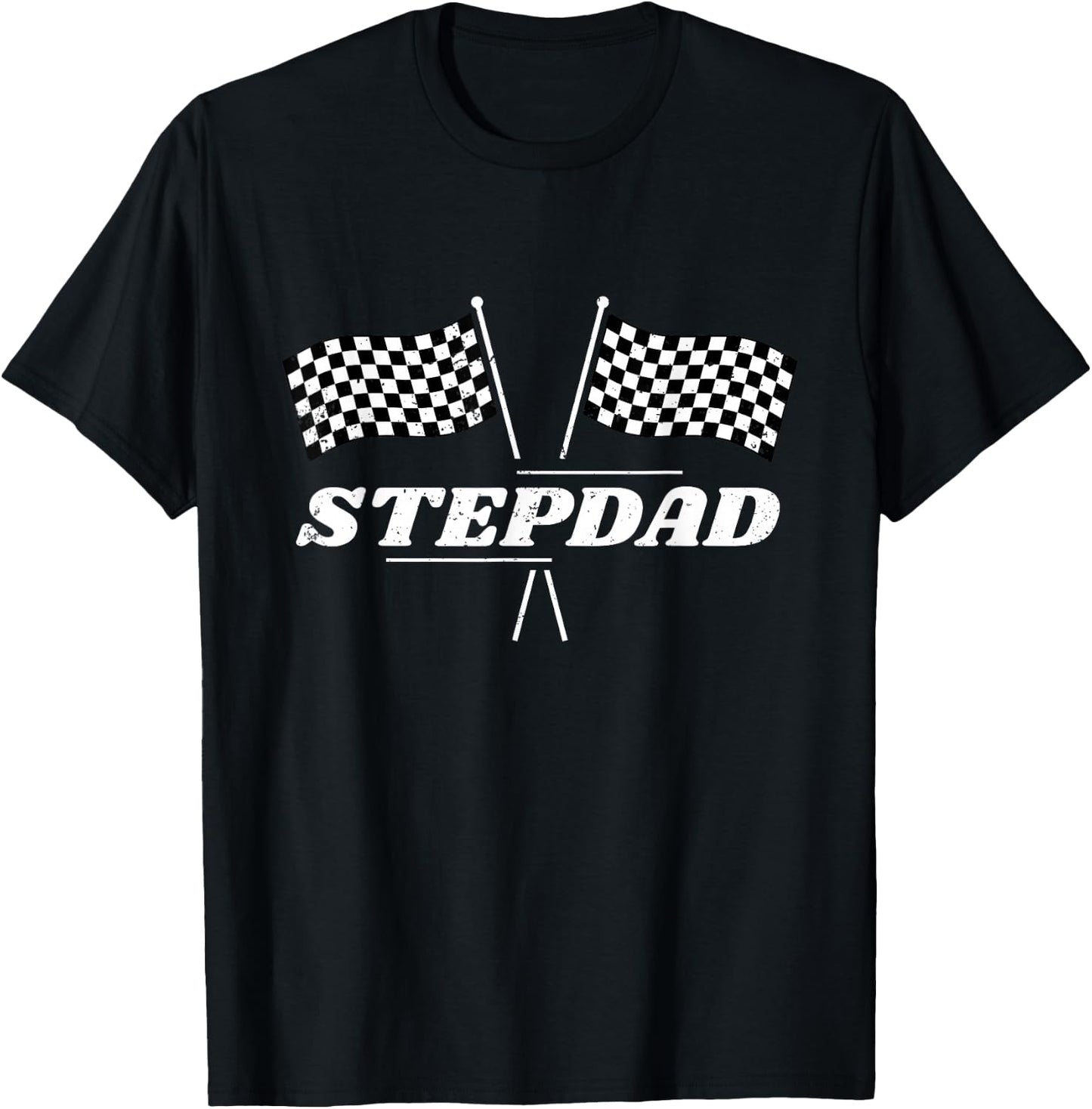Pit Crew Stepdad Racing Car Family Matching Birthday Party T-Shirt - T-Shirt | Black