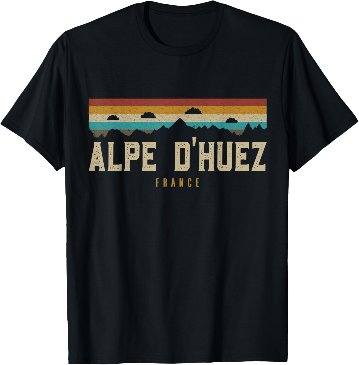 Alpe D'Huez Vintage Mountains Hiking Camping France Retro T-Shirt - T-Shirt | Black