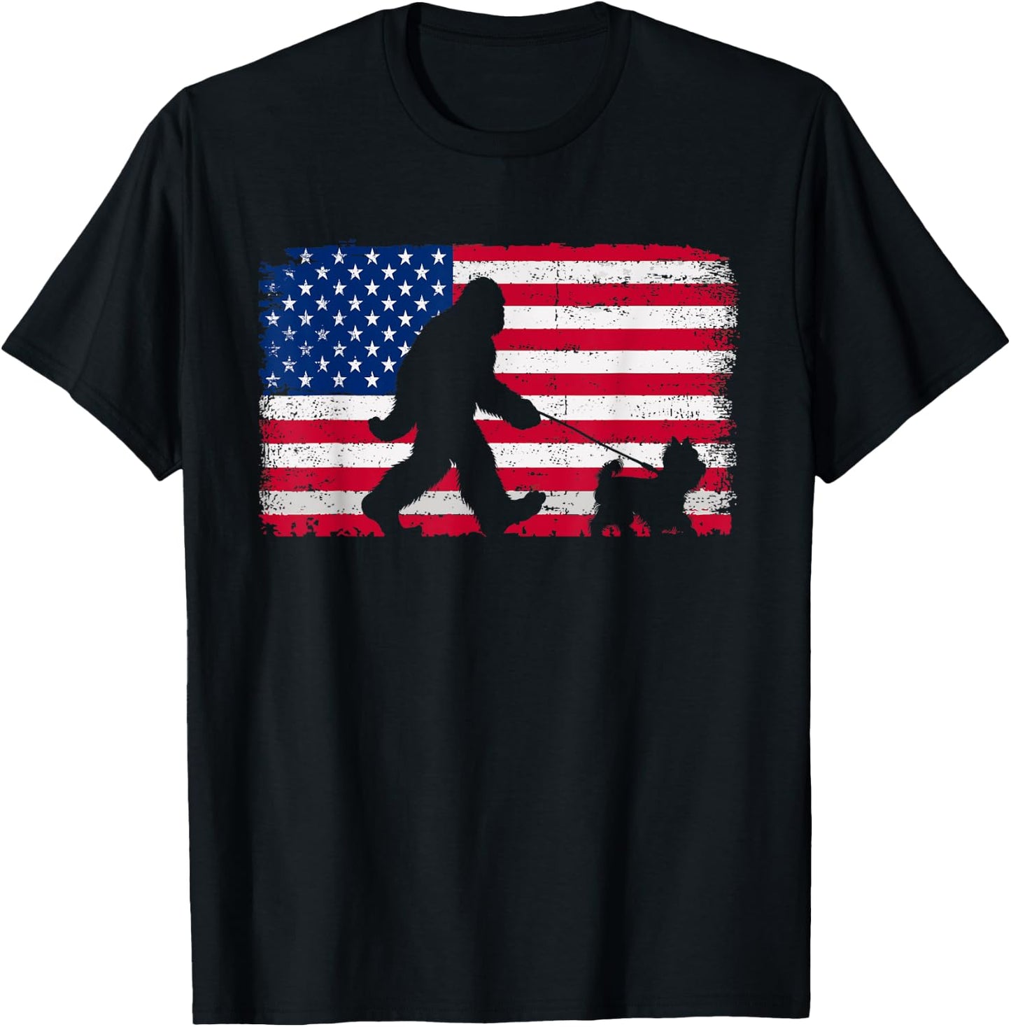 Retro Yorkshire Terrier 4th of July American Flag Patriotic Women Kids Men T-Shirt - T-Shirt | Black