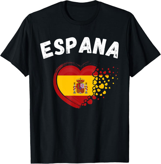 Espana Flag Espana Heart Outdoor Travel Spanish Spain , Black, S T-Shirt - T-Shirt | Black