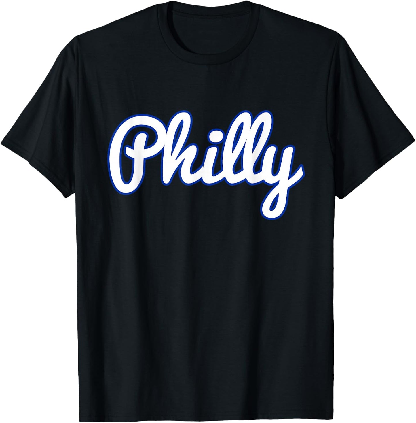 Script Philly White Blue Logo Philadelphia PA T-Shirt - T-Shirt | Black