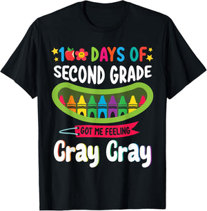 Student 100 Days of Second Grade Got Me Feeling Cray Cray T-Shirt - T-Shirt | Black