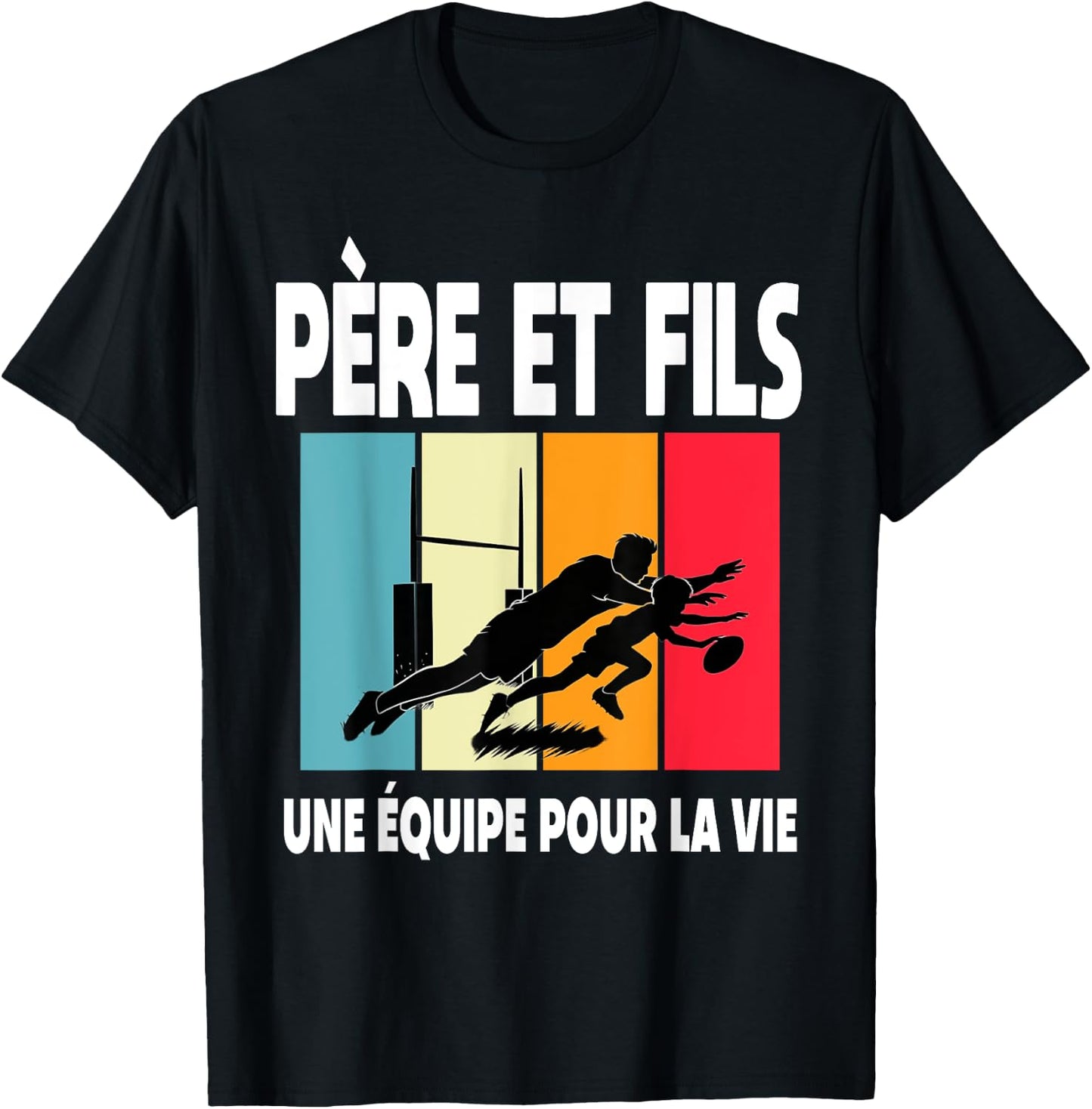Père Et Fils Rugby Papa Rugbyman Vintage Fête Des Pères T-Shirt - T-Shirt | Black