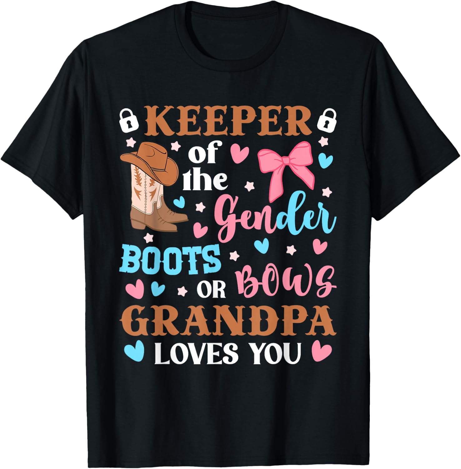 Grandpa Keeper Of The Gender Boots Or Bows Grandpa Loves You T-Shirt - T-Shirt | Black