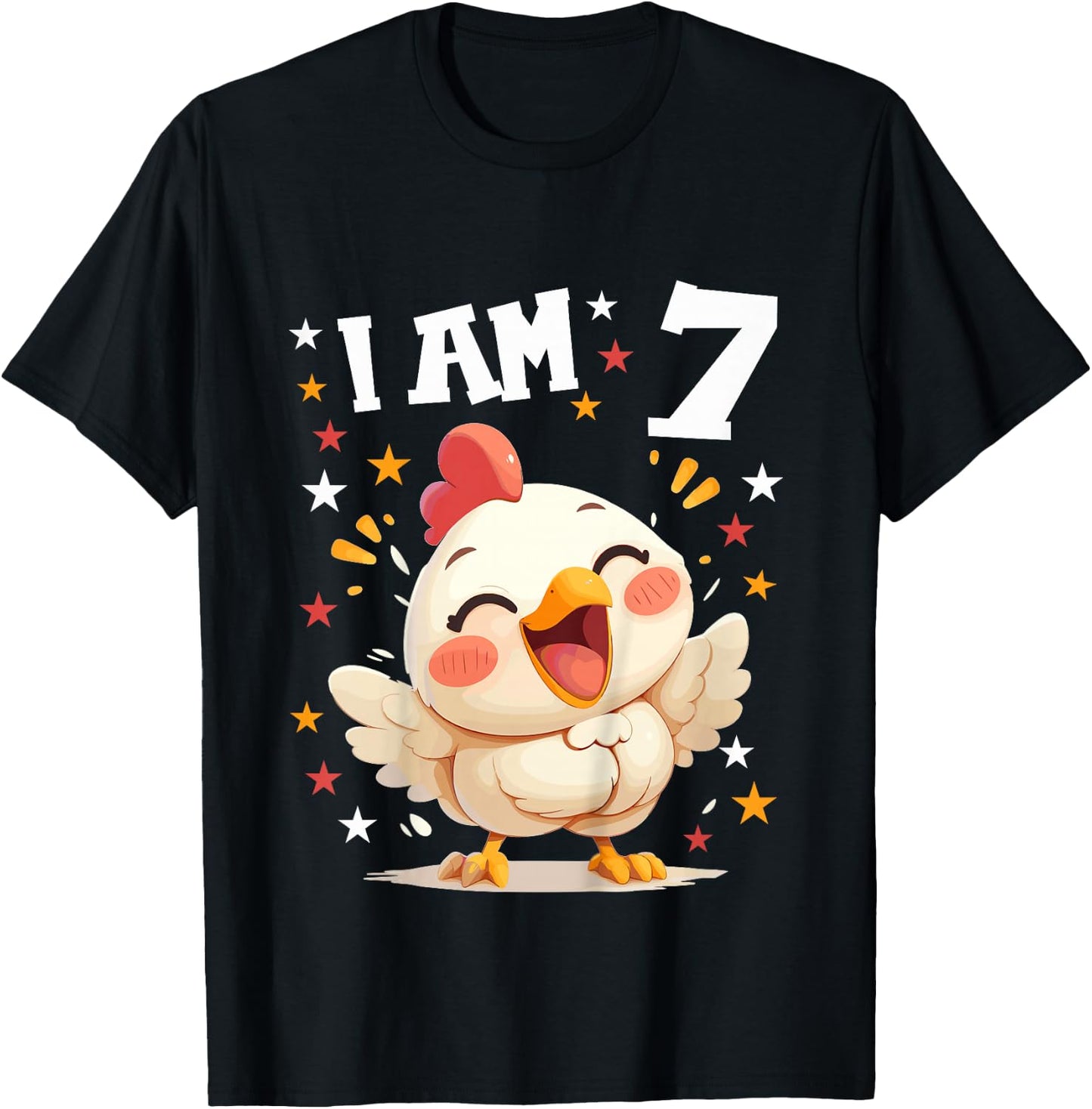 Kids 7 Years old 7 birthday Chickens Boy Girl Chicken T-Shirt - T-Shirt | Black
