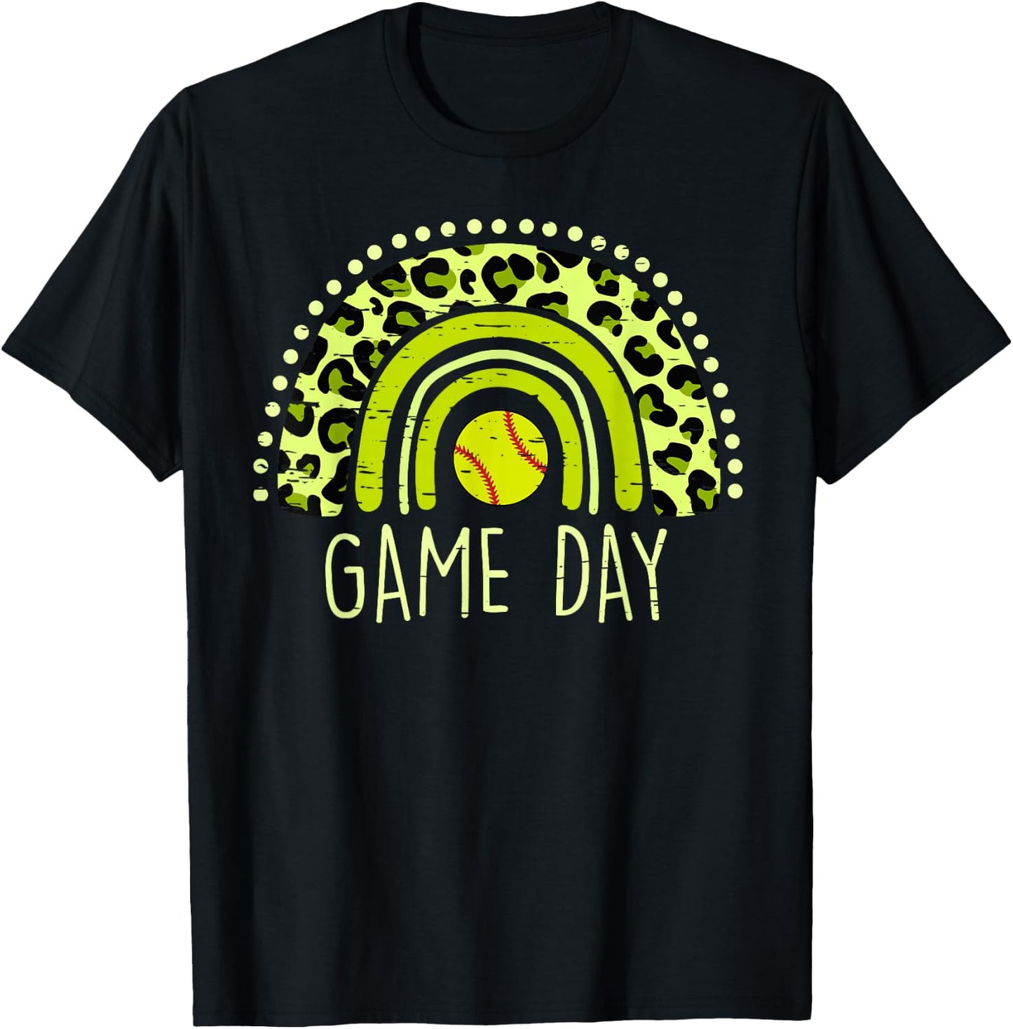 Game Day Baseball Life Softball Life Mom Leopard Rainbow T-Shirt - T-Shirt | Black