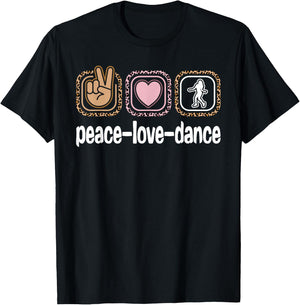 Cute Dancer Leopard Print Women Girls Kids Peace Love Dance T-Shirt - T-Shirt | Black