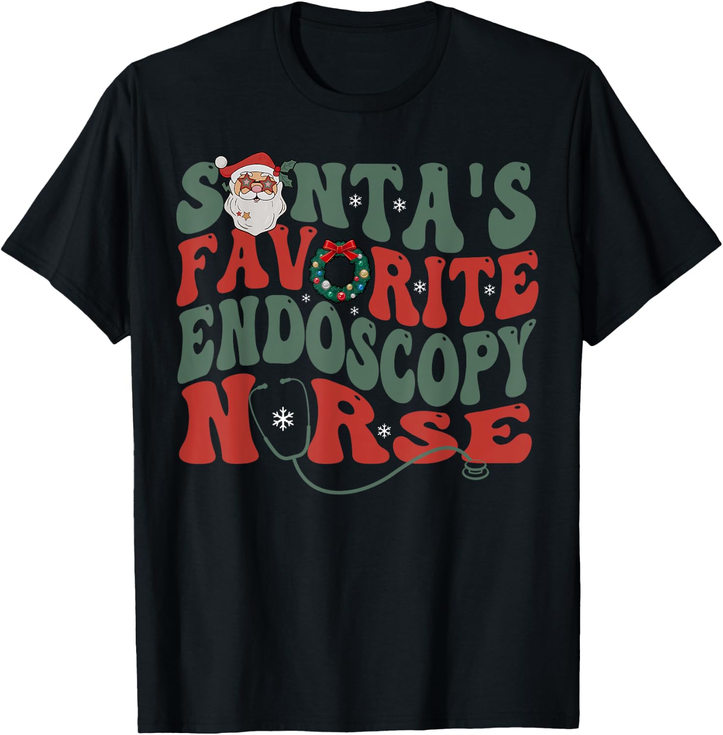 Retro Santa's Favorite Endoscopy Nurse GI Gastro Nurse Xmas T-Shirt - T-Shirt | Black