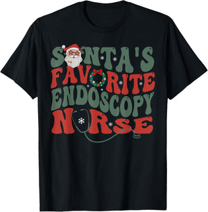 Retro Santa's Favorite Endoscopy Nurse GI Gastro Nurse Xmas T-Shirt - T-Shirt | Black