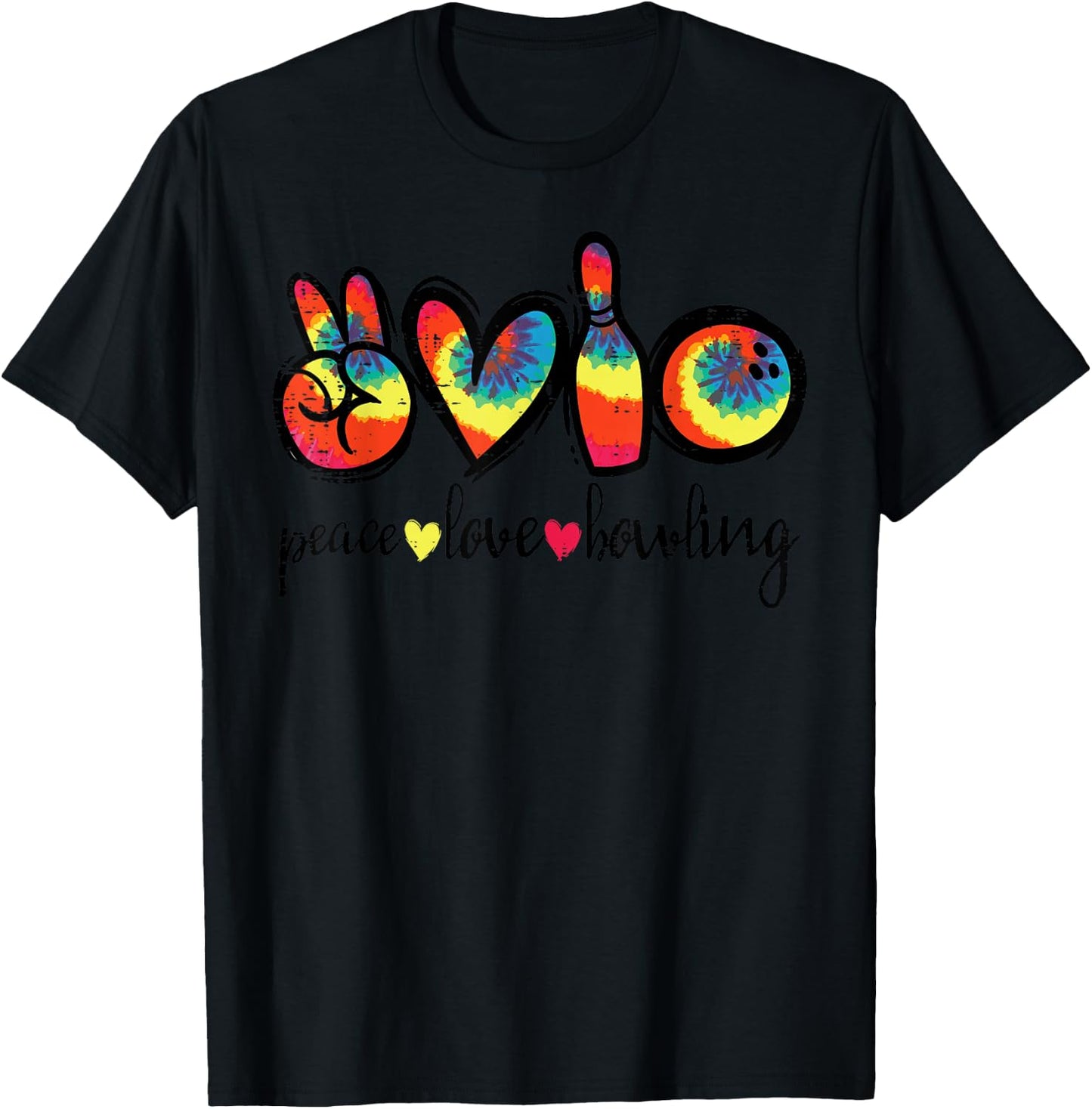 Peace Love Bowling Retro Tie Dye Bowler Team Women Men Kids T-Shirt - T-Shirt | Black