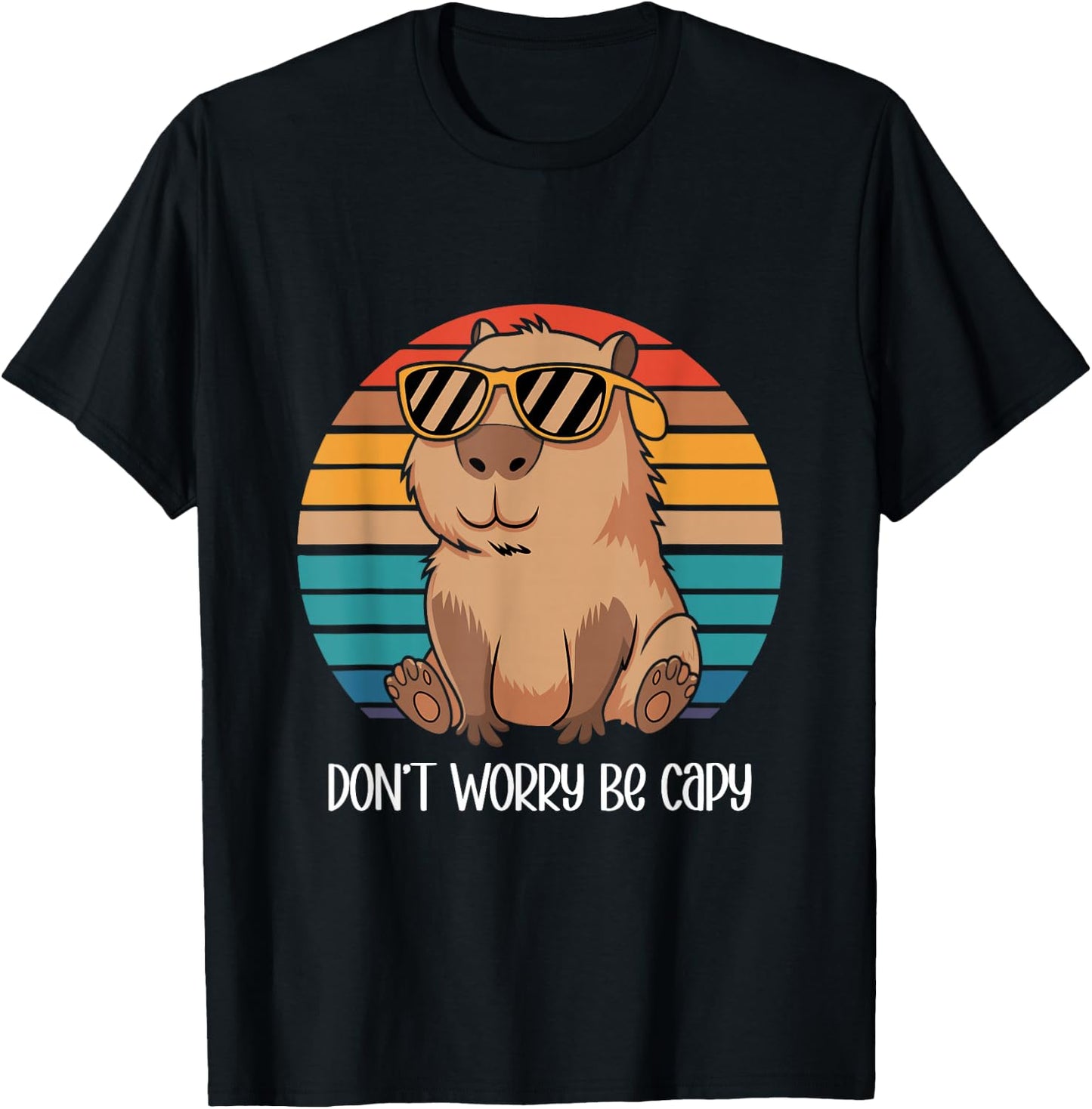 Capybara Dont Worry Be Cappy Capybara Retro Boys Girls T-Shirt - T-Shirt | Black