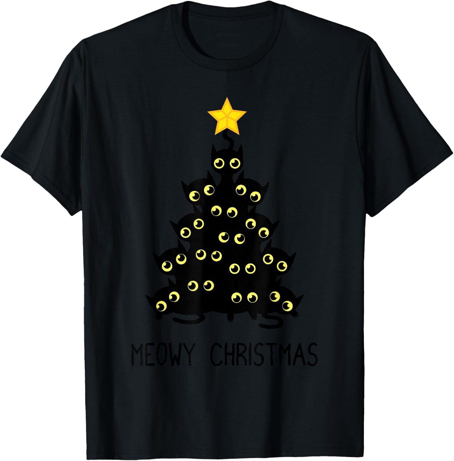 Cat Christmas Tree Cute Black Kitten Lover Meowy Women Kids T-Shirt - T-Shirt | Black