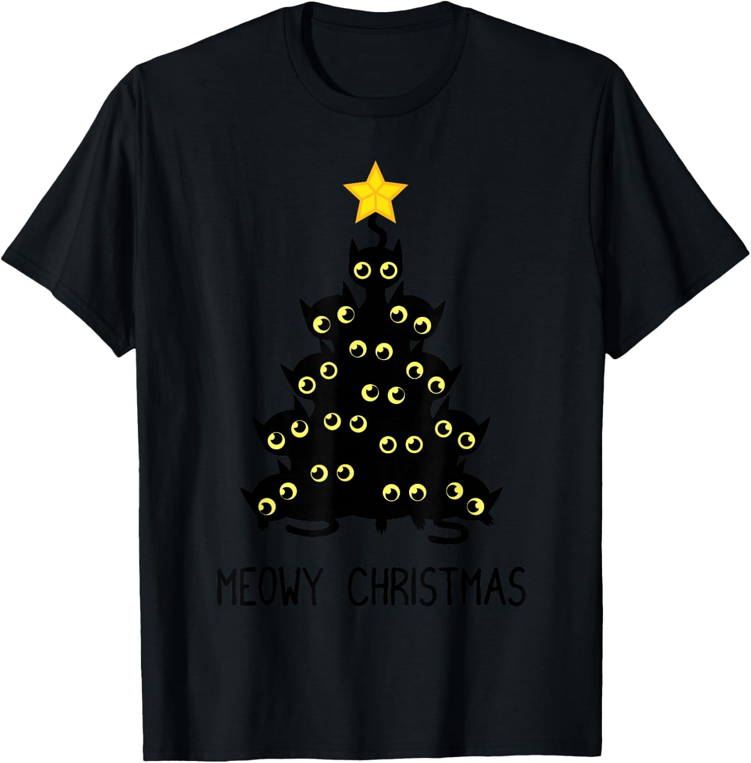 Cat Christmas Tree Cute Black Kitten Lover Meowy Women Kids T-Shirt - T-Shirt | Black