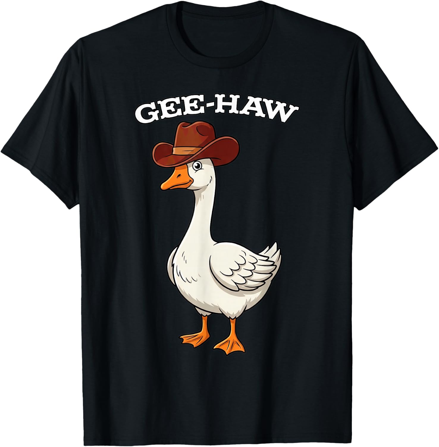 Gee-Haw Cute Goose Cowboy Western Pun Lover T-Shirt - T-Shirt | Black