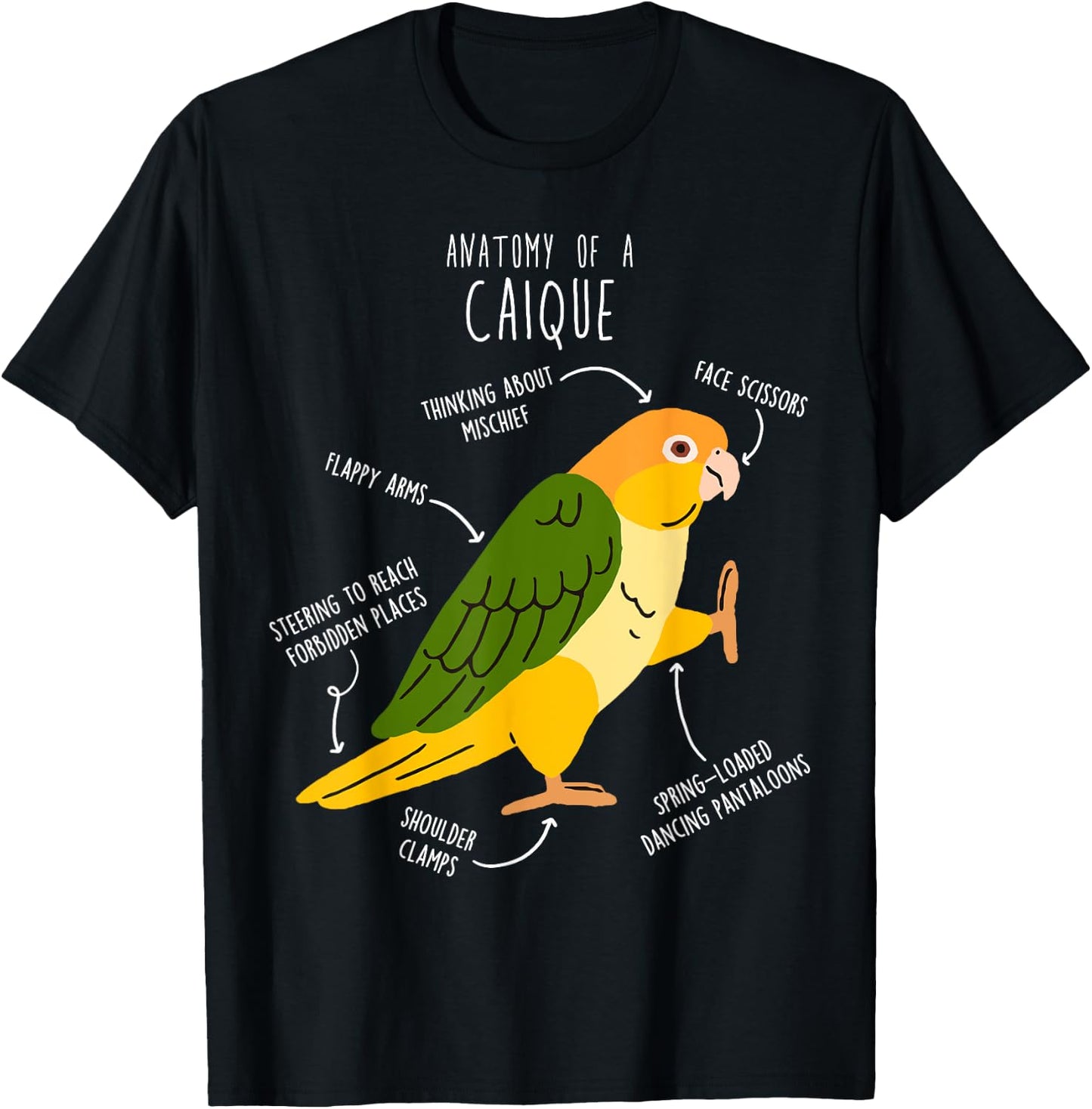 White-bellied Caique Parrot Anatomy, Funny Cute Pet Bird Mom T-Shirt - T-Shirt | Black
