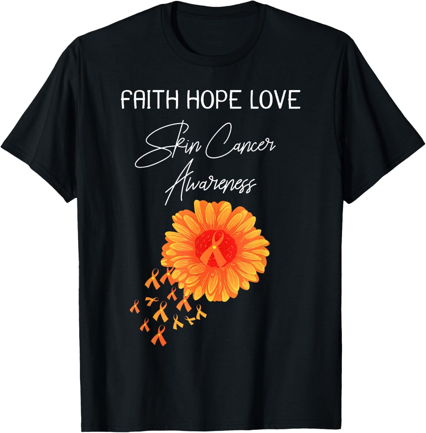 Faith Hope Love Skin Cancer Orange Ribbon Shirt T-Shirt - T-Shirt | Black
