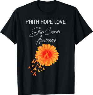 Faith Hope Love Skin Cancer Orange Ribbon Shirt T-Shirt - T-Shirt | Black
