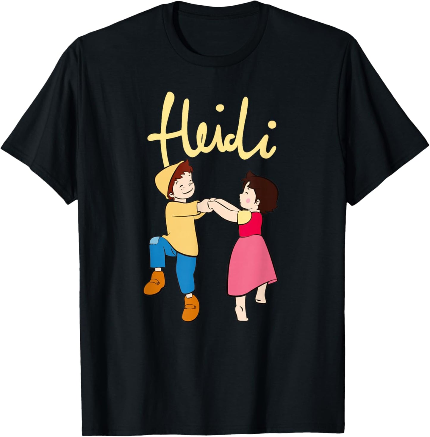 Heidi and Peter Dancing with Logo Yellow Cartoon TV Series , black T-Shirt - T-Shirt | Black