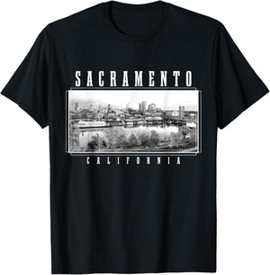 Sacramento California Vintage Souvenir Skyline USA T-Shirt - T-Shirt | Black
