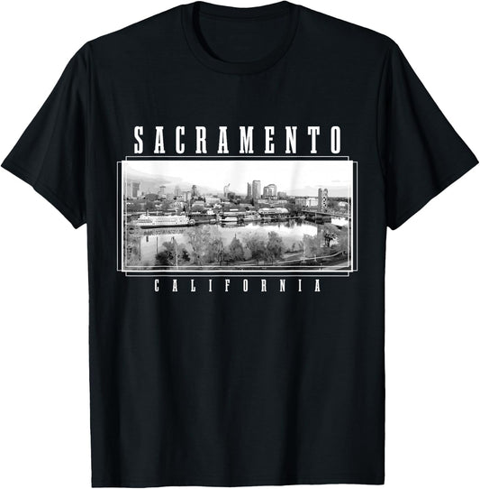 Sacramento California Vintage Souvenir Skyline USA T-Shirt - T-Shirt | Black