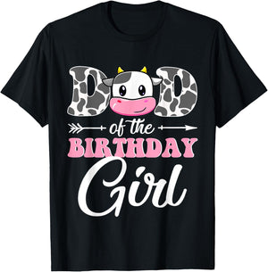 Dad Of The Birthday Girl Matching Farm Cow Father Daddy Papa T-Shirt - T-Shirt | Black