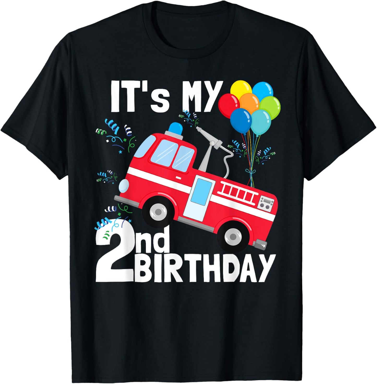 It's My 2nd Birthday Fire Truck 2 Birthday Boy Gift T-Shirt - T-Shirt | Black