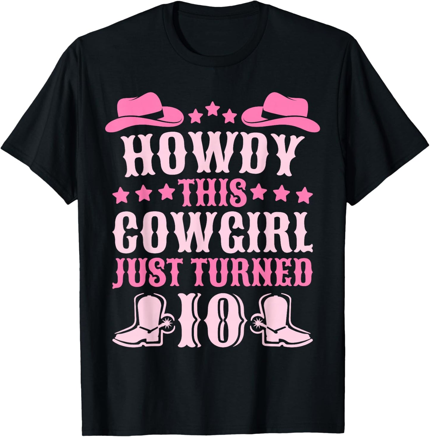 10yr Birthday Cowgirl Western 10 Year Old Girl 10th Birthday T-Shirt - T-Shirt | Black