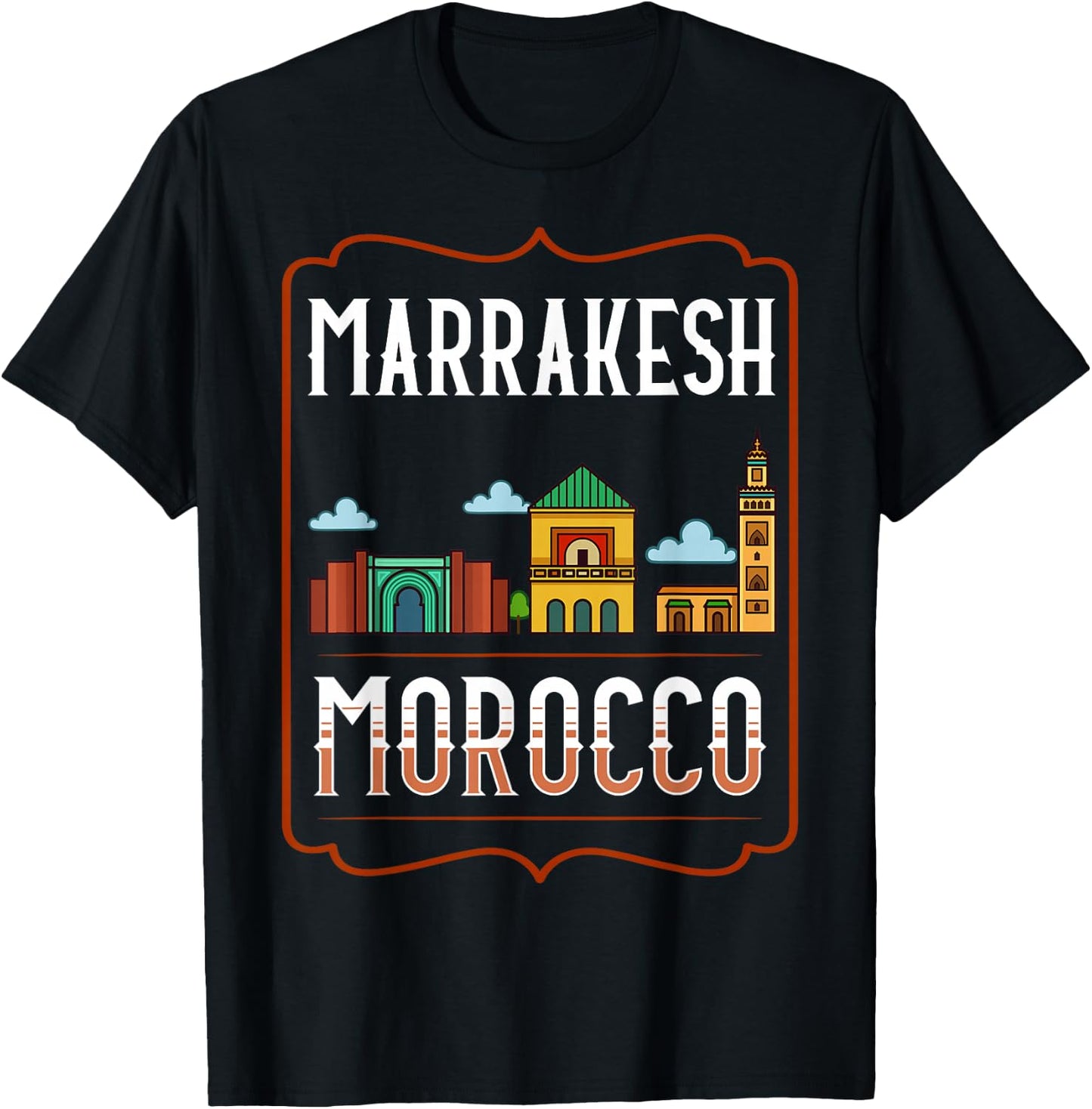 Marrakesh Morocco City Skyline Map Travel T-Shirt - T-Shirt | Black