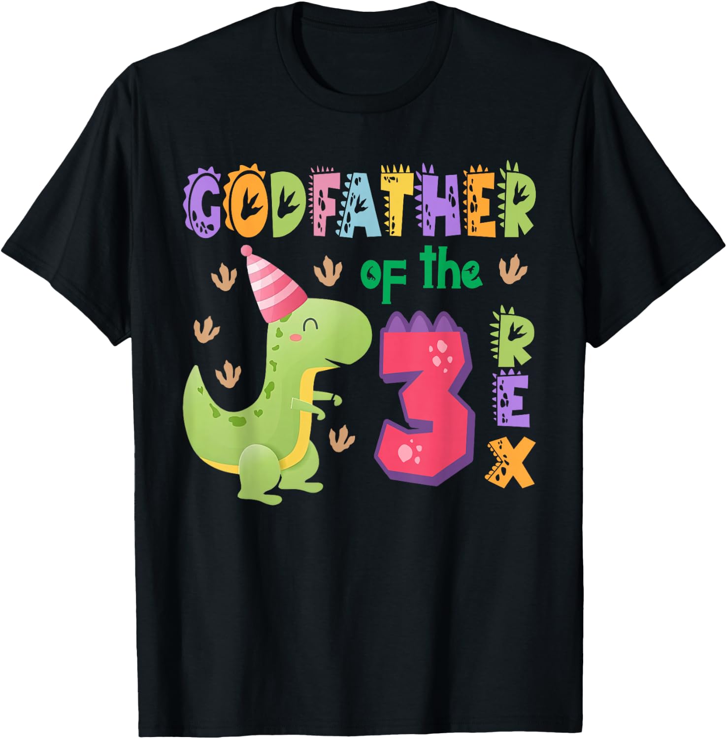 Godfather of the Three Rex Birthday Dinosaur Family Matching T-Shirt - T-Shirt | Black
