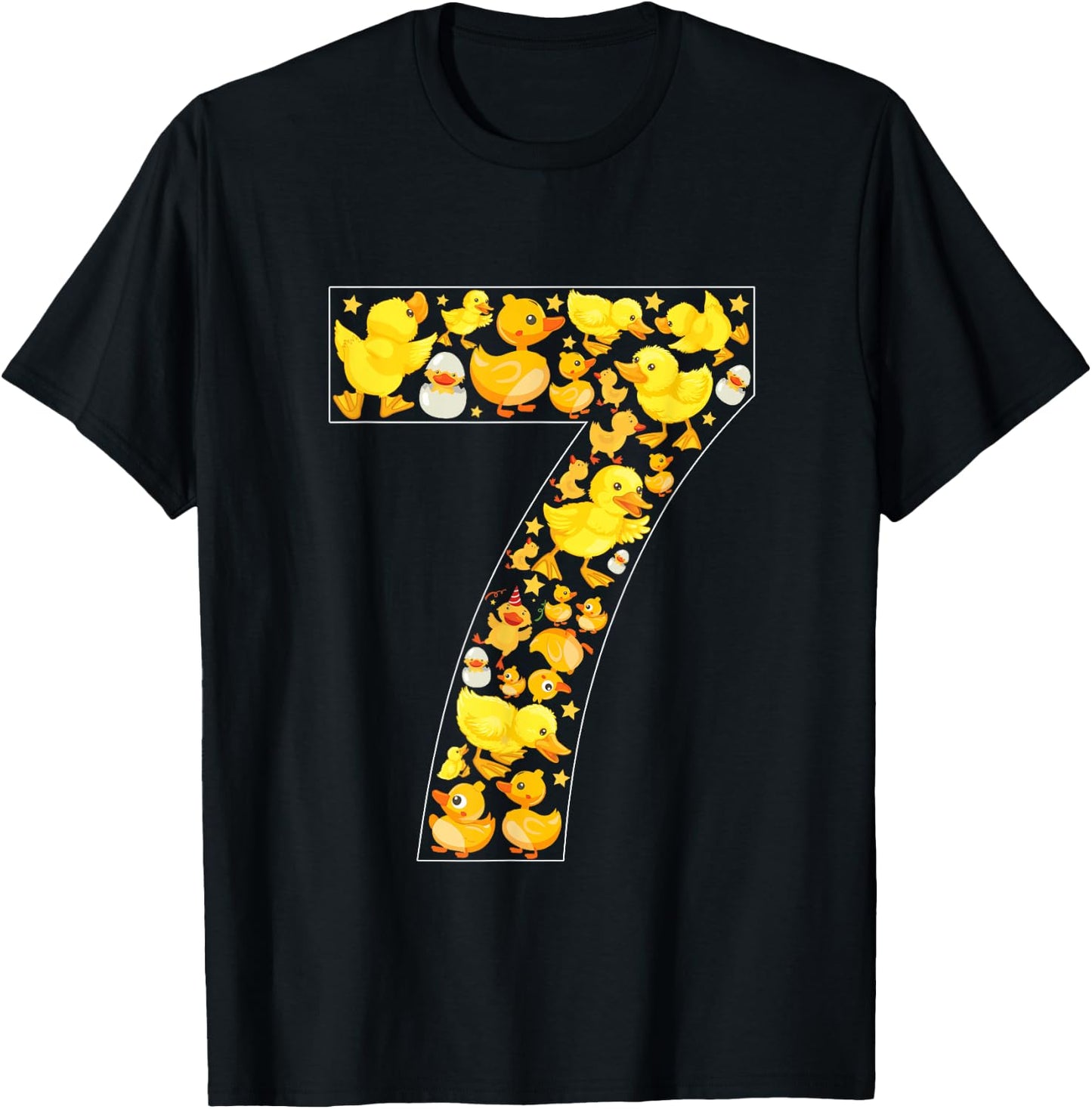7th Birthday Cute Duck Theme 7 Year Old Boy Girl Birthday T-Shirt - T-Shirt | Black
