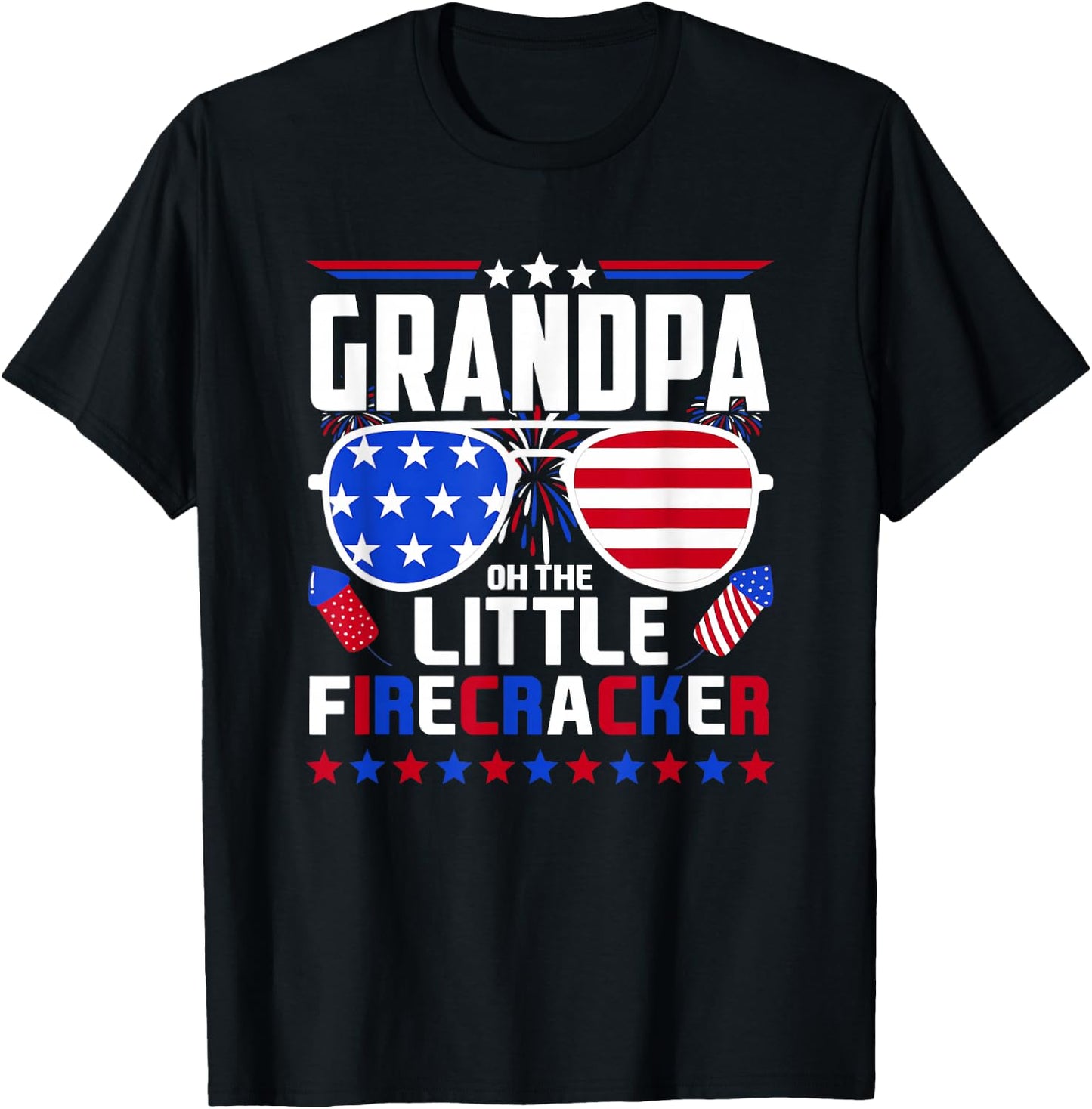 Grandpa of The Little Firecracker Fourth of July Birthday T-Shirt - T-Shirt | Black
