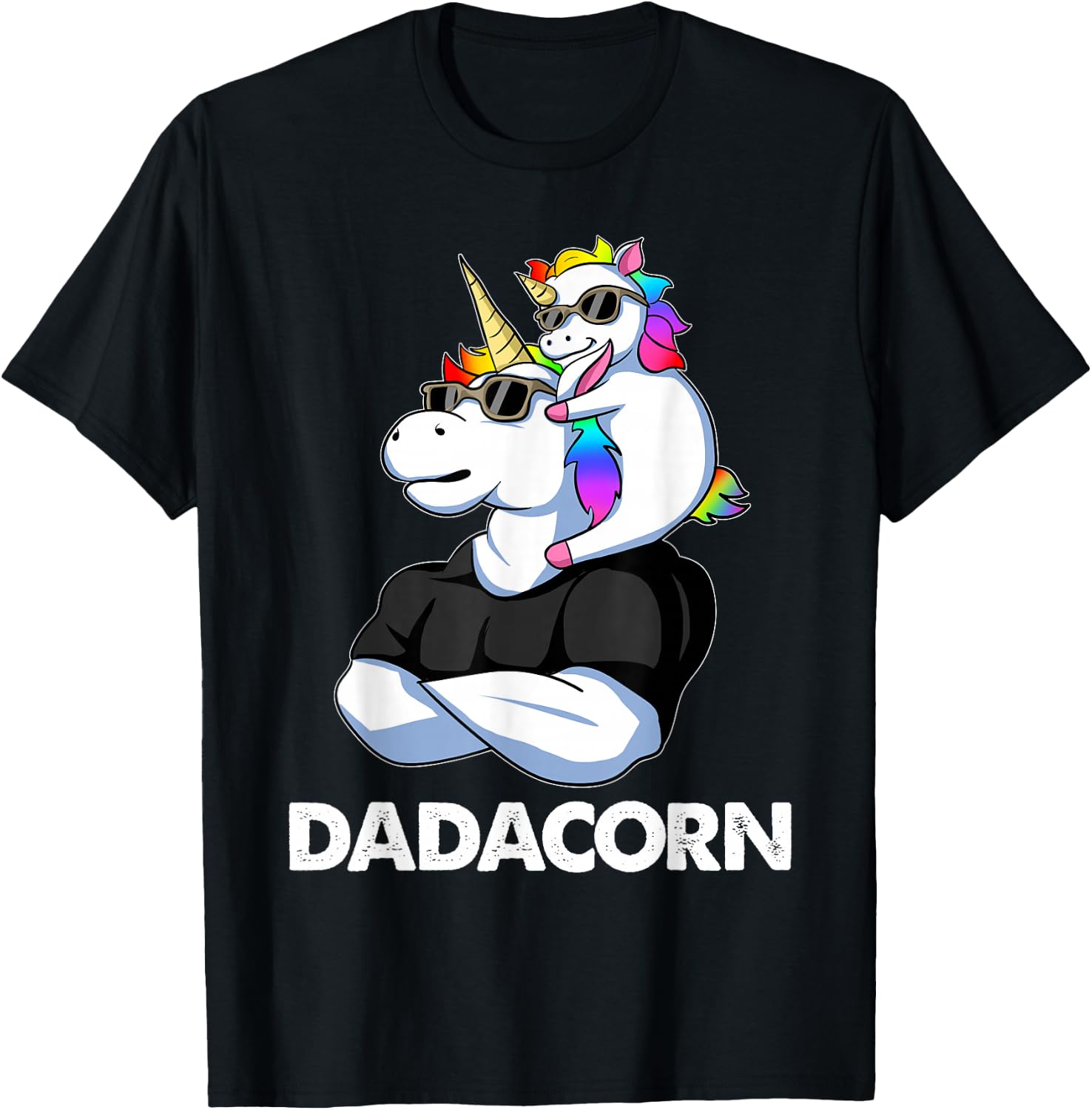 Dadacorn - Unicorn Dad and Baby Christmas Papa Father's Day Small T-Shirt - T-Shirt | Black