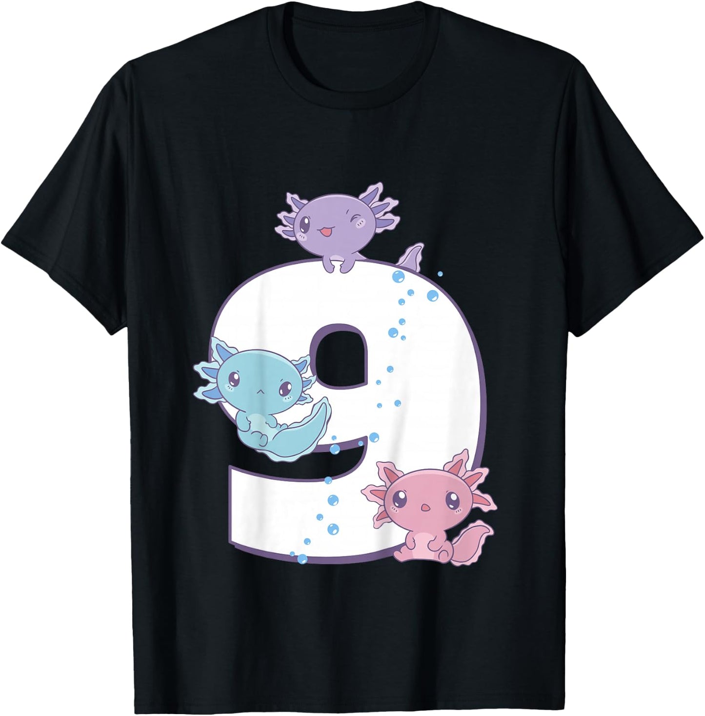 Axolotl 9th Birthday - I'm 9 Daughter Girl's Birthday Party T-Shirt - T-Shirt | Black